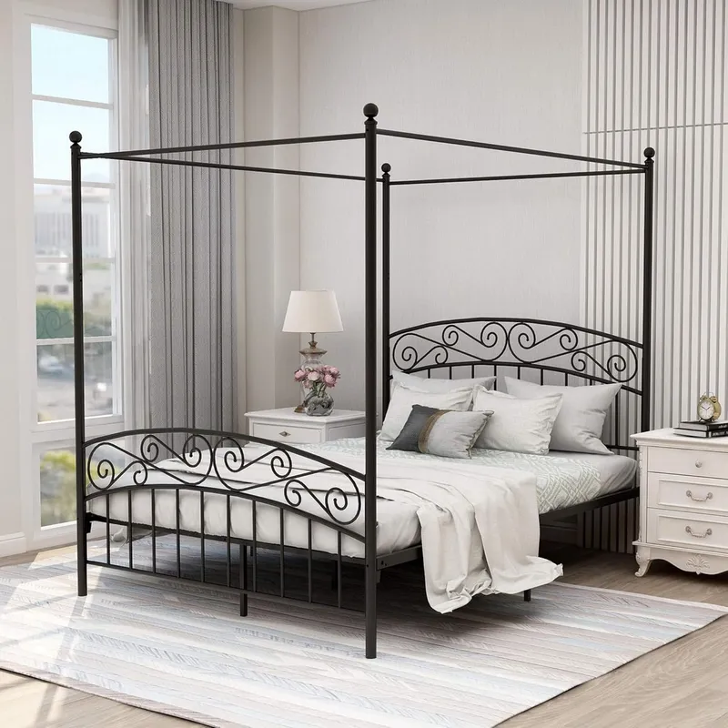 Canopy Bed Frame Metal Queen - Rama łóżka z baldachimem Queen Size,