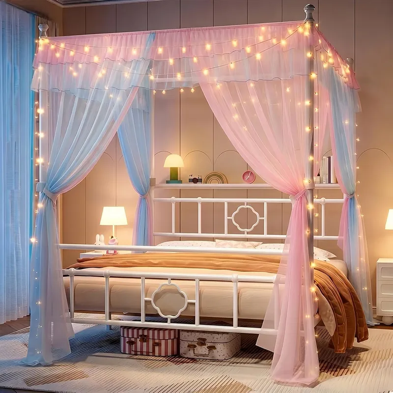 Canopy Bed Frame Metal Queen - Rama łóżka z baldachimem Queen, z