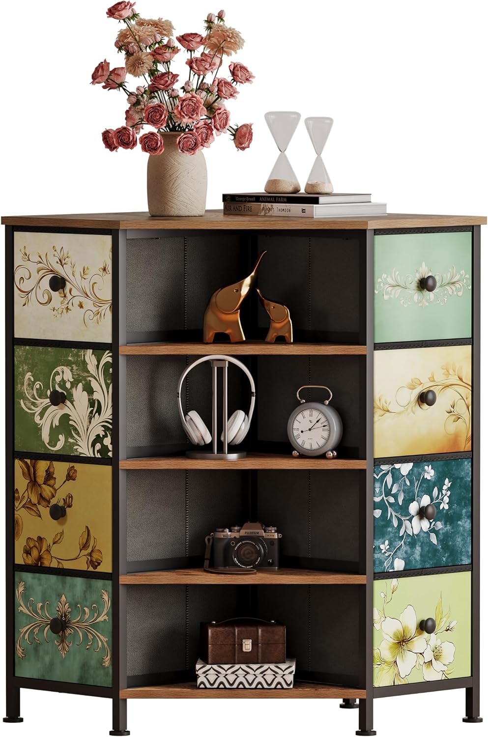 Bedroom Furniture - Komoda narożna z 8 szufladami, materiałowymi