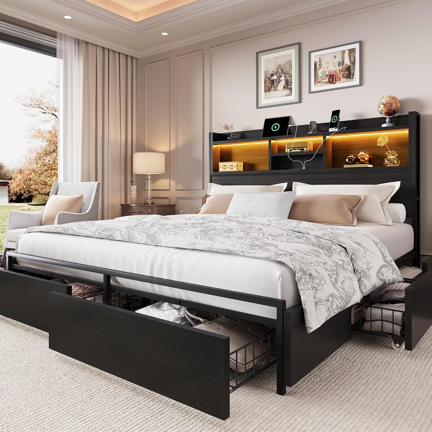 King Size Bed Frame With Storage Drawers - Rama łóżka typu king size z
