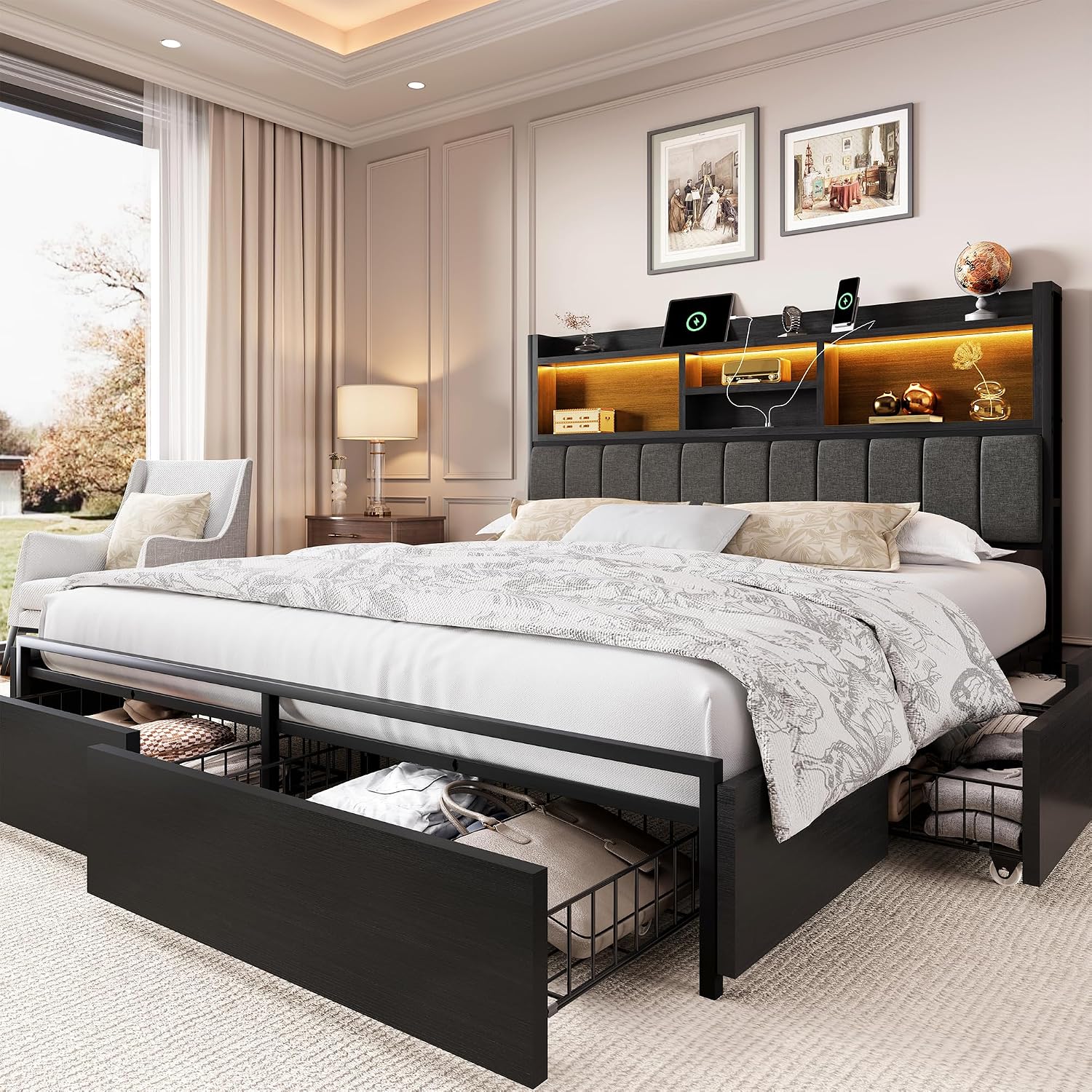 King Size Bed Frame With Storage Drawers - Rama łóżka typu king size z