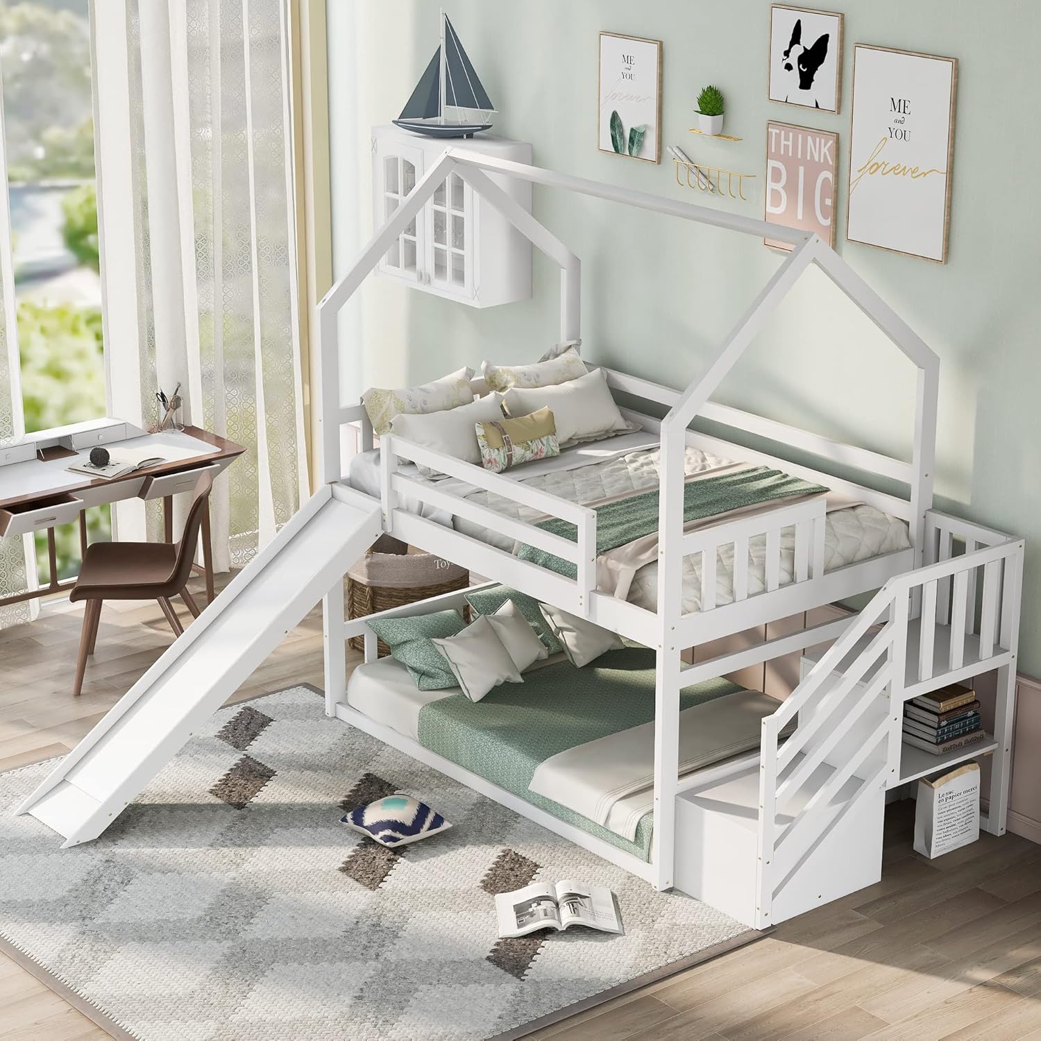 Bunk Bed With Stairs And Slide - Podwójne łóżko piętrowe z zjeżdżalnią i