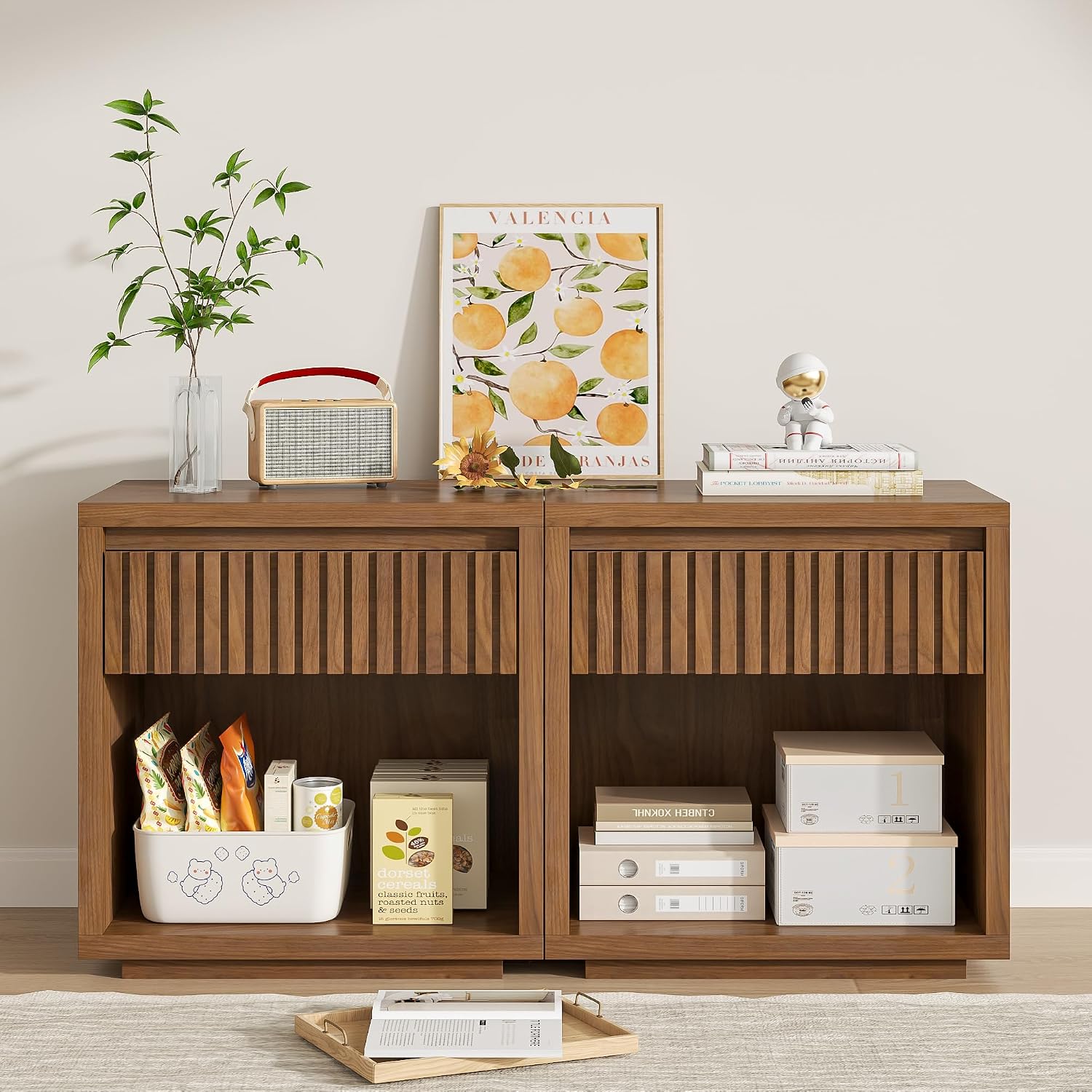 Solid Wood Nightstand 2 Drawers - Zestaw dwóch szafkówek nocnych z dwoma