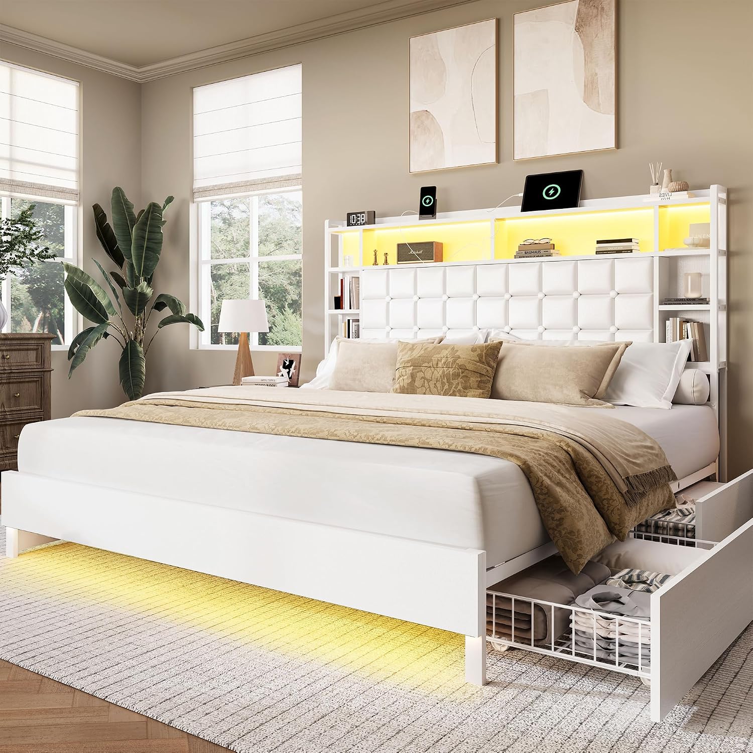 Rama łóżka drewniana w rozmiar – King Size Bed Frame With Storage Drawers recenzja i cena