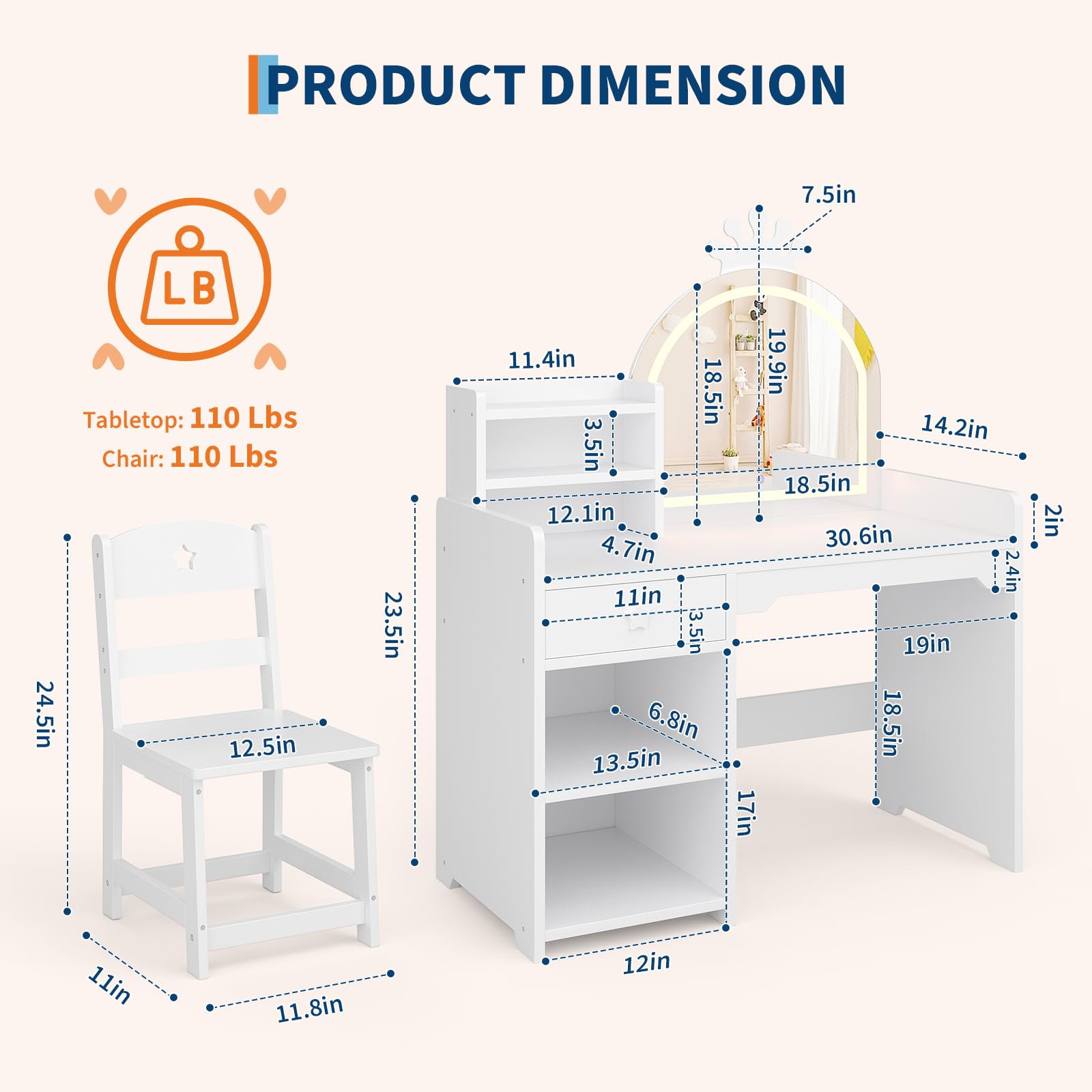 Zestaw toaletki i krzesełka dl – Dressing Table Vanity With Lighted Mirror recenzja i cena
