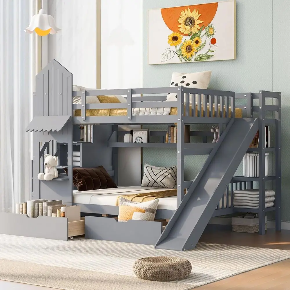 Łóżko piętrowe Full-Size Over  – Bunk Bed With Stairs And Slide recenzja i cena