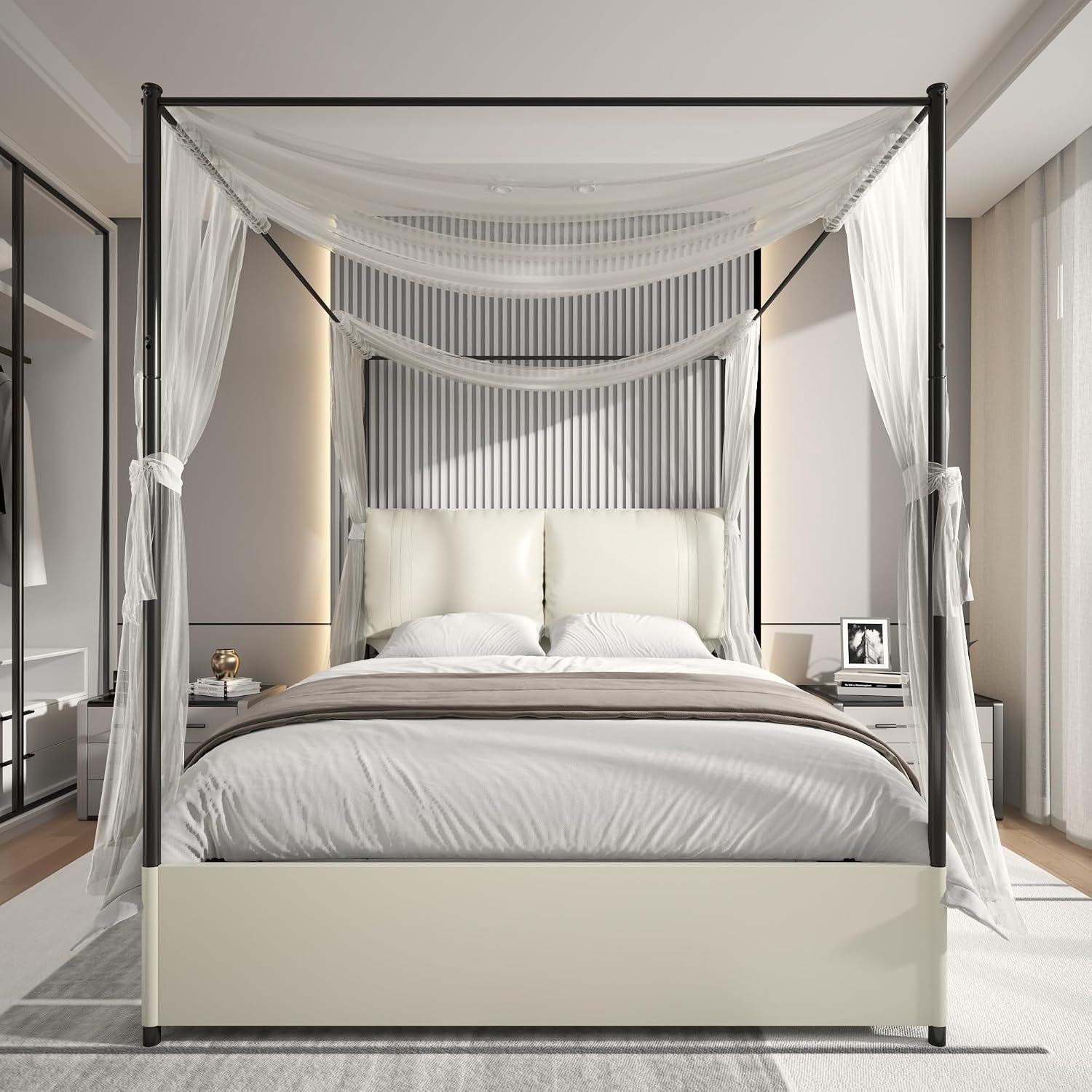 Rama łóżka z baldachimem typu  – Canopy Bed Frame Metal Queen recenzja i cena