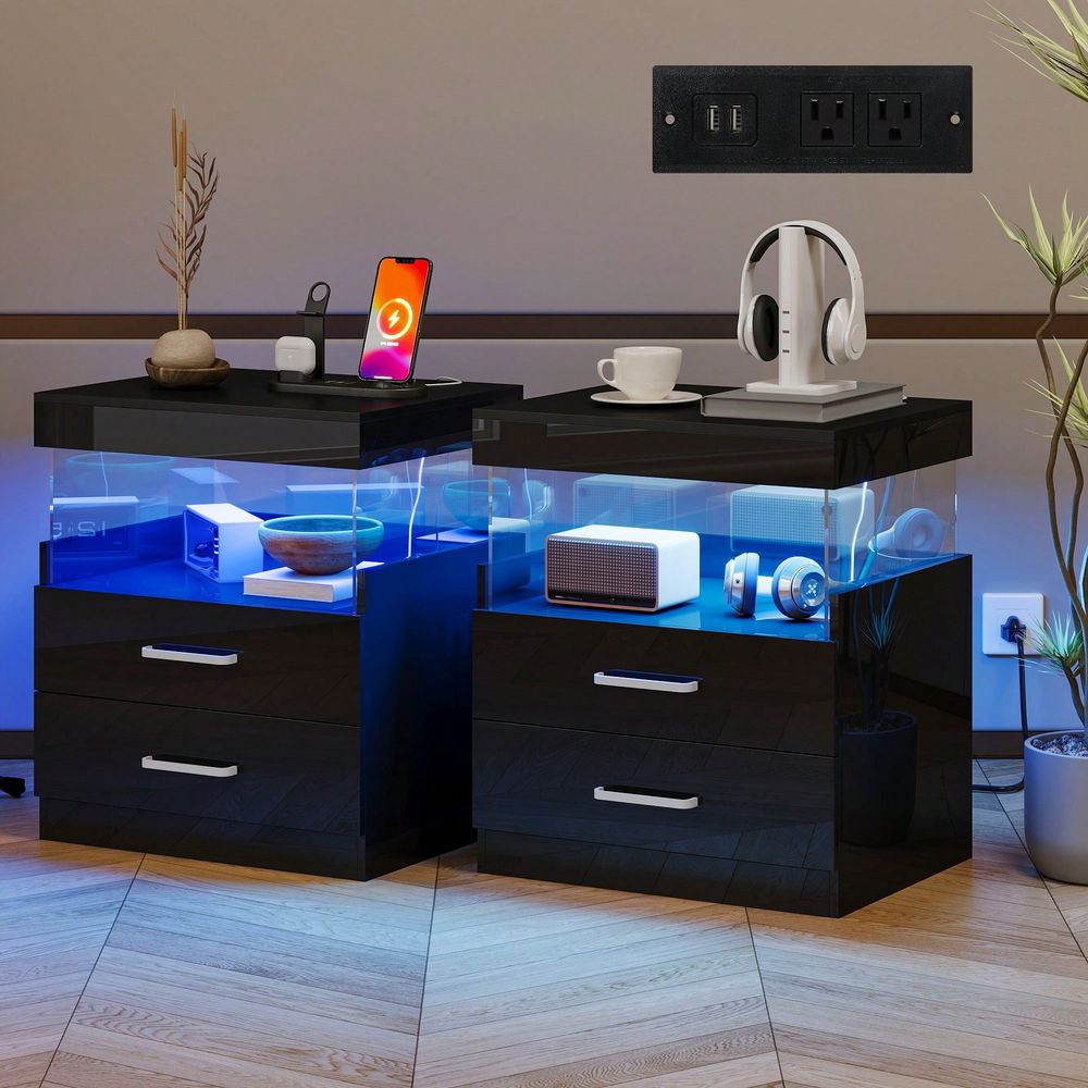 Czarna szafka nocna z diodami  – Floating Nightstand With Led Light recenzja i cena