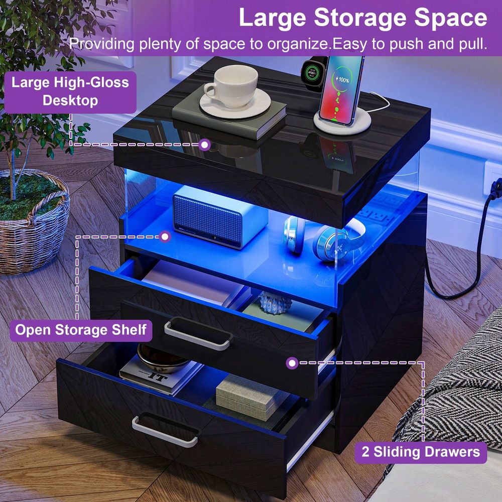 Czarna szafka nocna z diodami  – Floating Nightstand With Led Light recenzja i cena