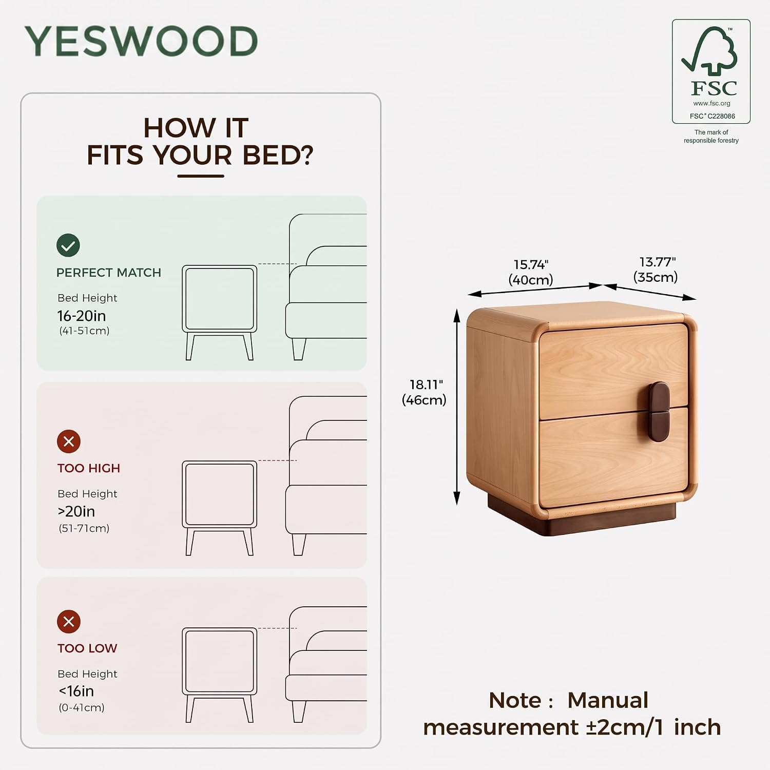 Solidna, drewniana szafka nocn – Solid Wood Nightstand 2 Drawers recenzja i cena