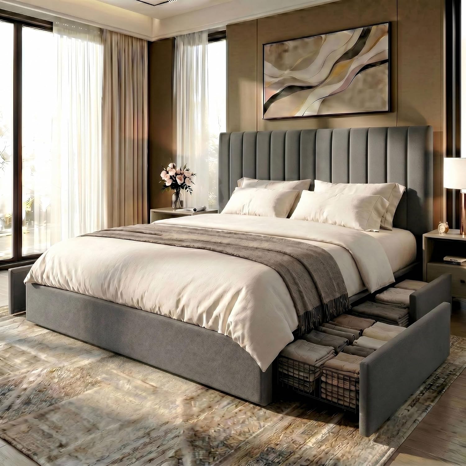 Rama łóżka platformowego w roz – King Size Bed Frame With Storage Drawers recenzja i cena