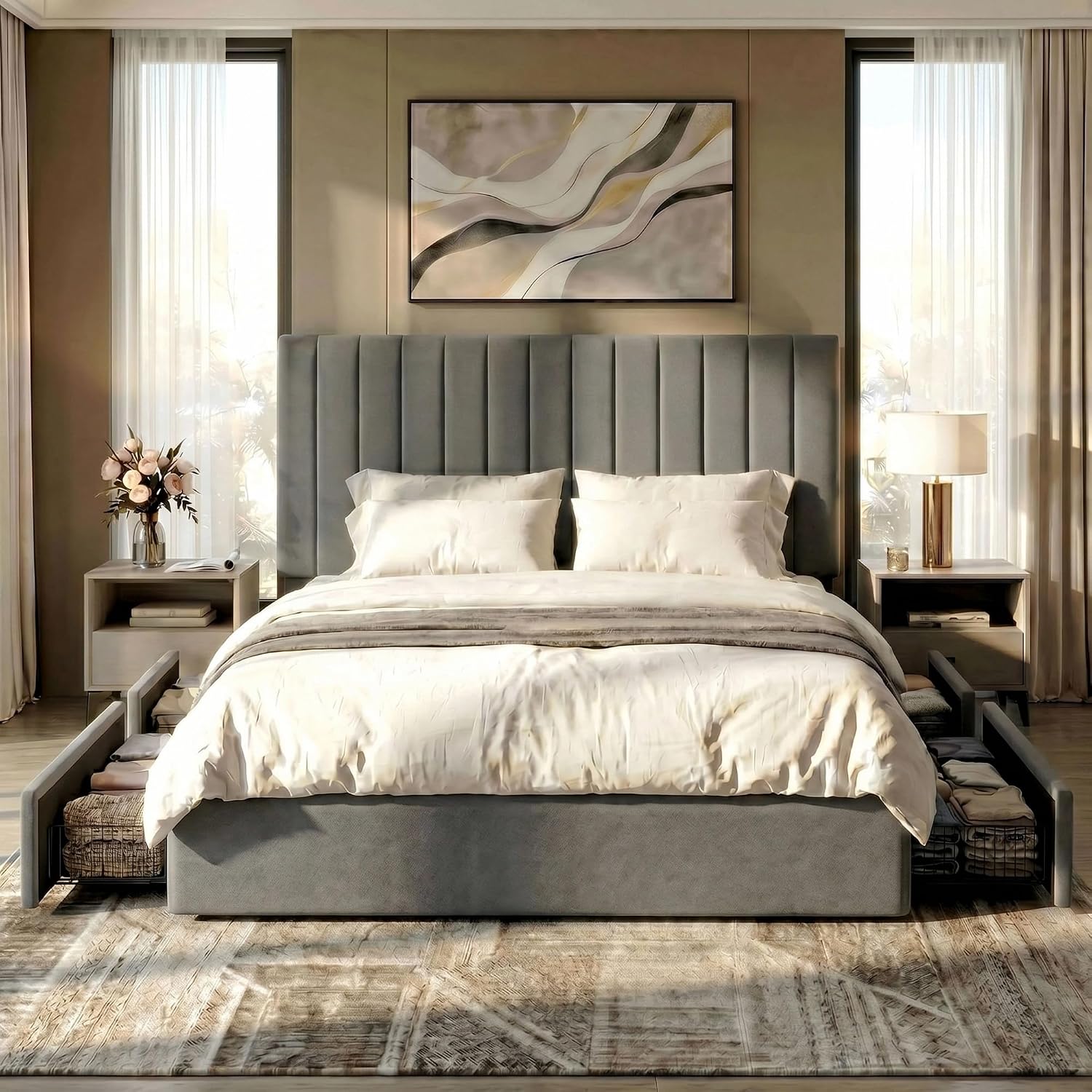 Rama łóżka platformowego w roz – King Size Bed Frame With Storage Drawers recenzja i cena