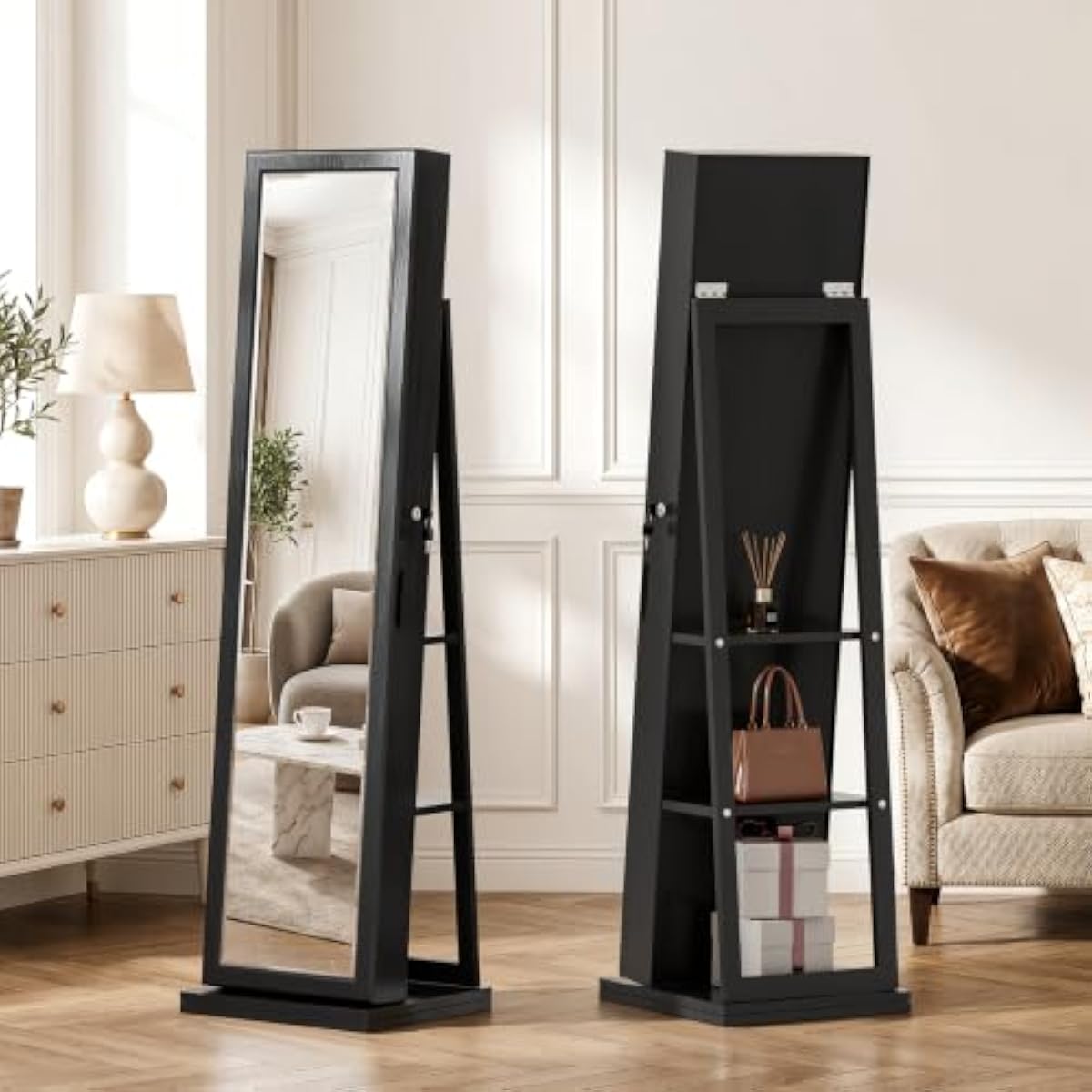 Elegancka czarna stojąca szafa – Full Length Mirror Jewelry Armoire recenzja i cena