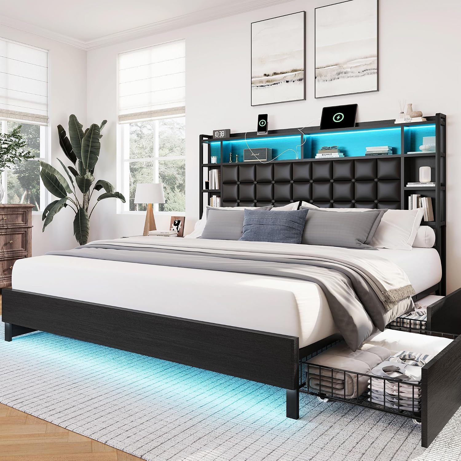 Drewniana rama łóżka w rozmiar – King Size Bed Frame With Storage Drawers recenzja i cena