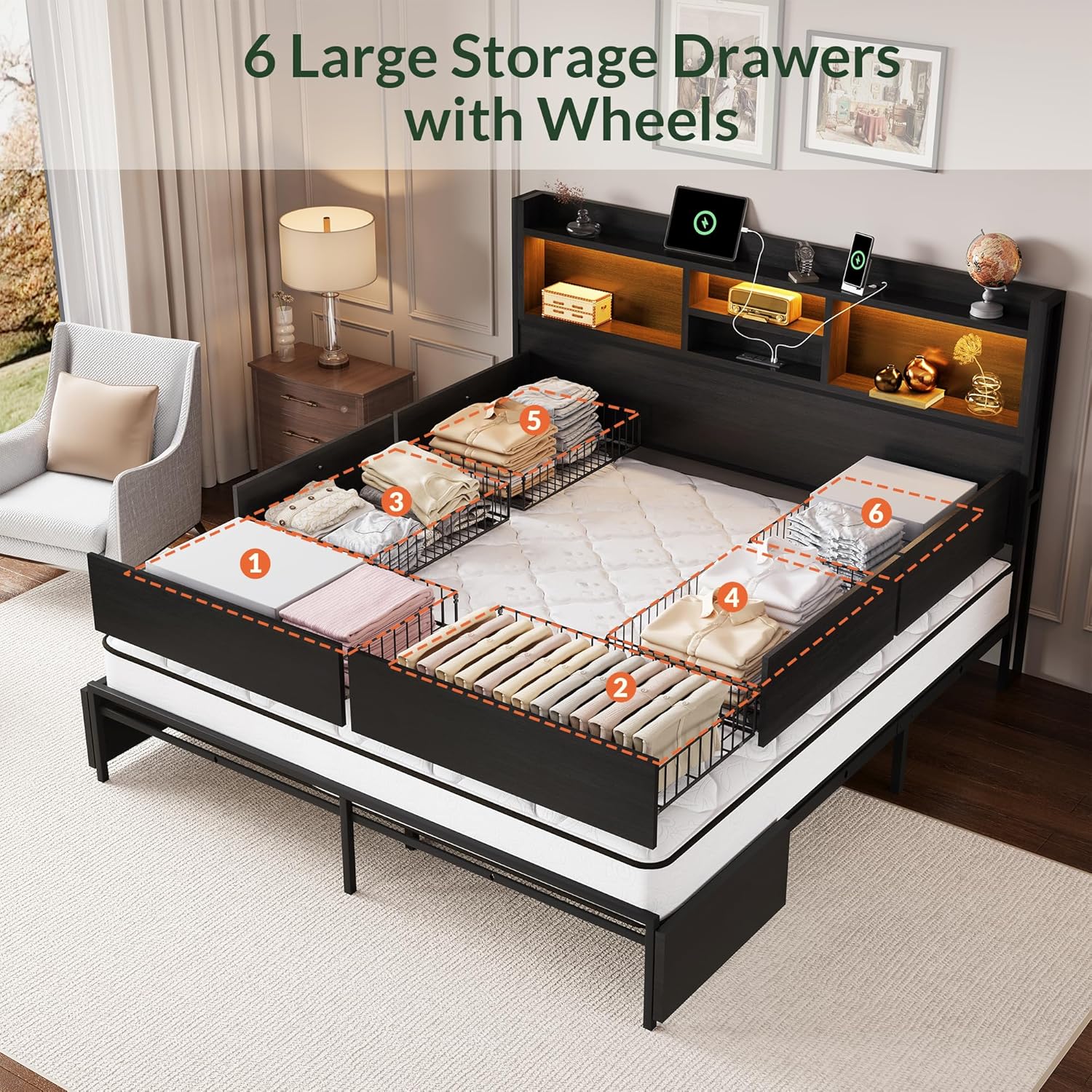 Rama łóżka typu king size z 6  – King Size Bed Frame With Storage Drawers recenzja i cena