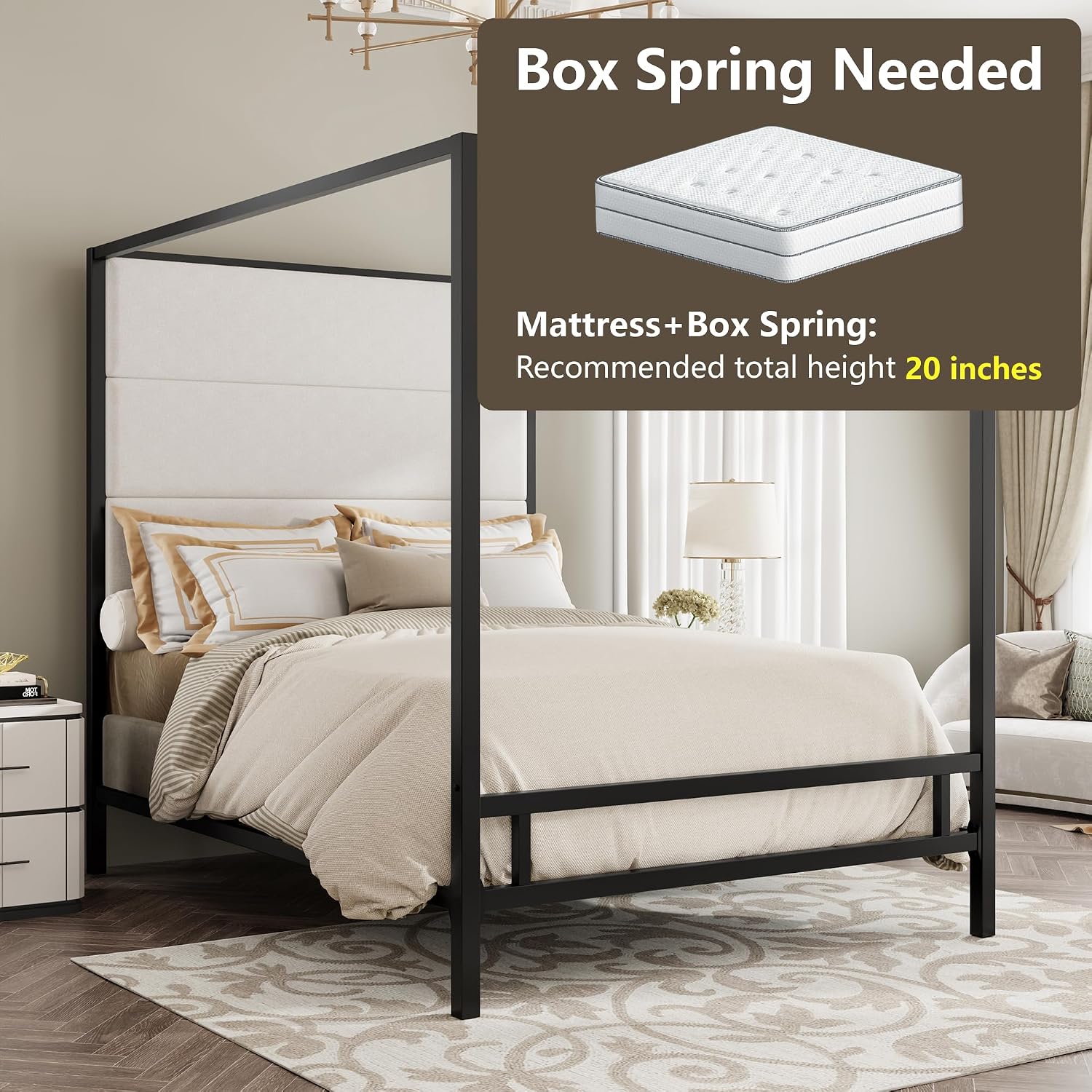 Wysokie łóżko z baldachimem, t – Canopy Bed Frame Metal Queen recenzja i cena
