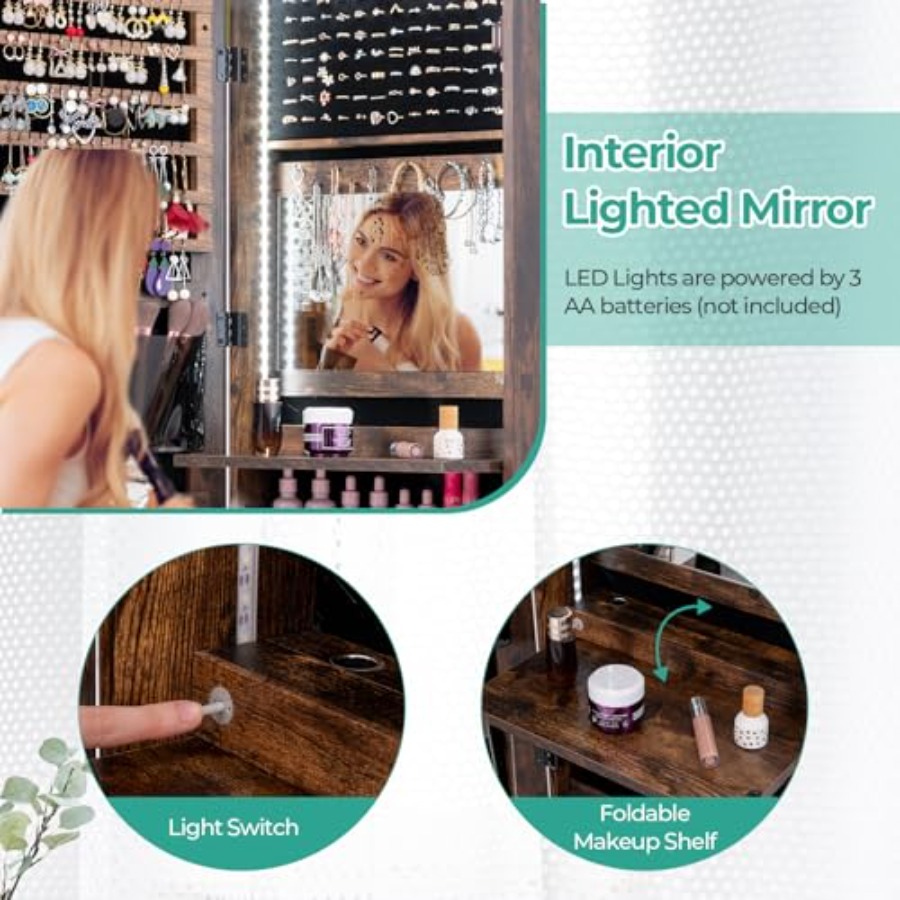 Szafa na biżuterię z 47 diodam – Full Length Mirror Jewelry Armoire recenzja i cena